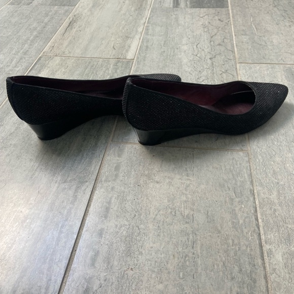 FS/NY French Sole New York Point Toe Wedge Pumps Heels Black Sparkle Size 9 - Picture 4 of 8